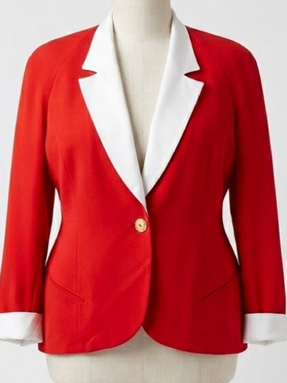 Vintage 80s Christian Dior Red Blazer White Lapel Gold Buttons Sz 14 Made in USA